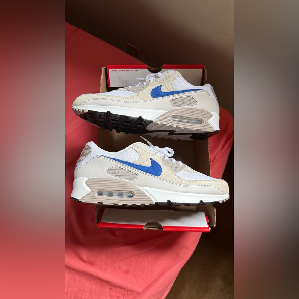 Men’s Nike Air Max 90 Sneakers White/Racer Blue/College Grey DM0029 110 SZ14 DS!